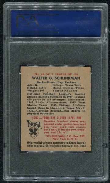 1948 Bowman #62 Walt Schlinkman PSA 8 NM-MT