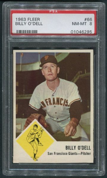 1963 Fleer #66 Billy O'Dell PSA 8 NM-MT