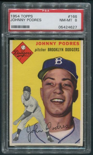 1954 Topps #166 Johnny Podres PSA 8 NM-MT