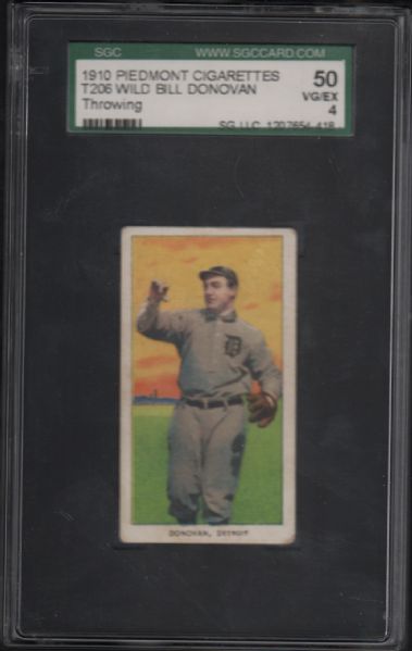 1909-11 T206 Piedmont Wild Bill Donovan Throwing SGC 50