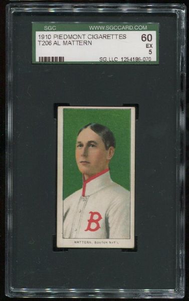 1909-11 T206 Piedmont Al Mattern SGC 60