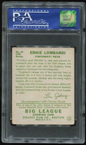 1934 Goudey #35 Ernie Lombardi PSA 4