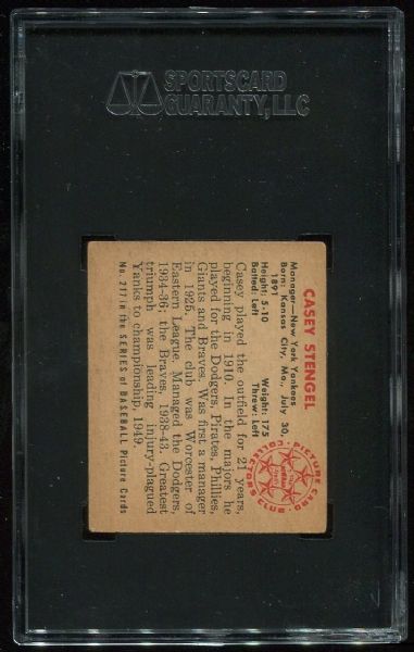 1950 Bowman #217 Casey Stengel Without Copyright Line SGC 50