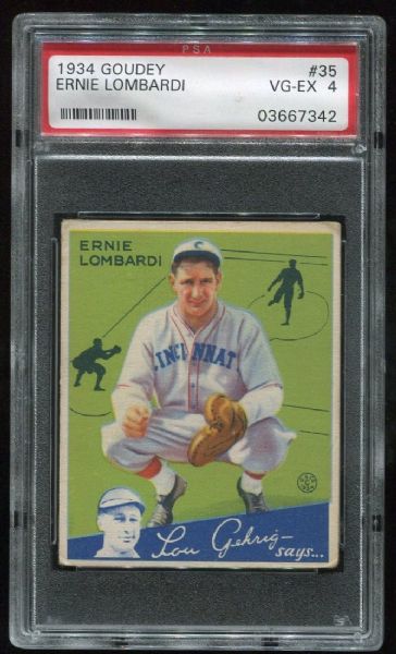 1934 Goudey #35 Ernie Lombardi PSA 4