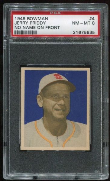 1949 Bowman 4 Jerry Priddy PSA 8