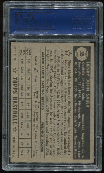 1952 Topps #35 Hank Sauer Black Back PSA 6