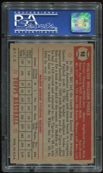 1952 Topps #98 Bill Pierce PSA 6