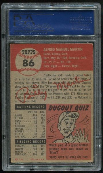 1953 Topps #86 Billy Martin PSA 4