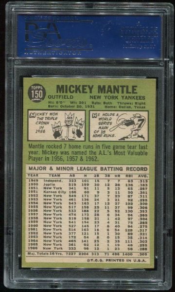 1967 Topps #150 Mickey Mantle PSA 6