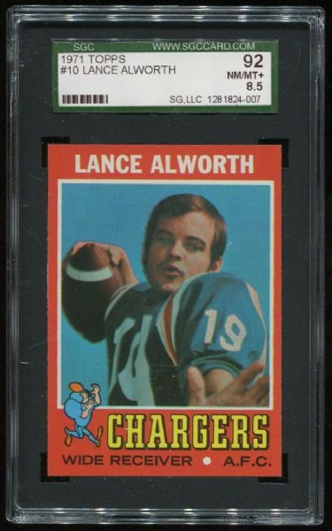 1971 Topps #10 Lance Alworth SGC 92