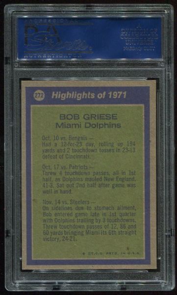 1972 Topps #272 Bob Griese All-Pro PSA 9