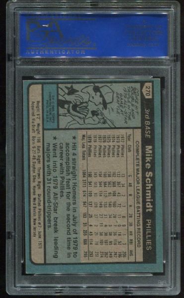 1980 Topps #270 Mike Schmidt Autographed PSA/DNA 7