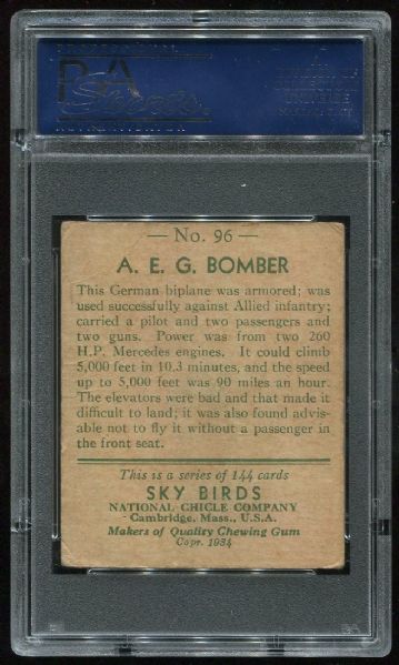 1934 National Chicle Sky Birds 96 A.E.G. Bomber PSA 1