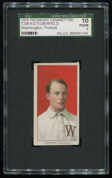 1909-11 T206 Piedmont Kid Elberfeld Washington, Portrait SGC 10