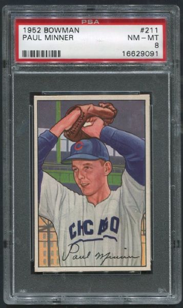 1952 Bowman #211 Paul Minner PSA 8