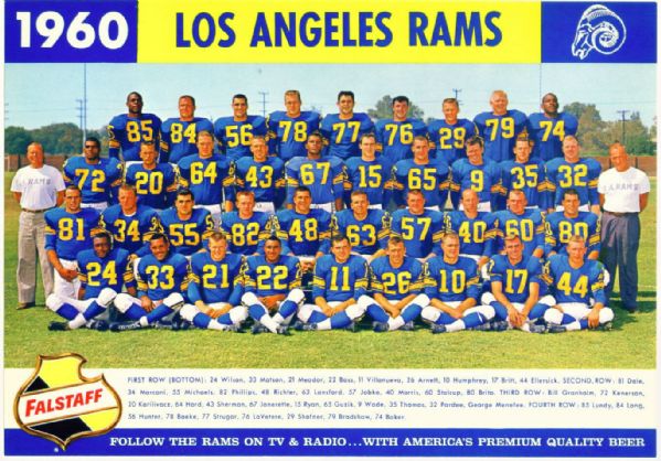 1959-1961 Falstaff Beer Los Angeles Rams Team Cards