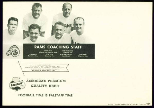 1959-1961 Falstaff Beer Los Angeles Rams Team Cards