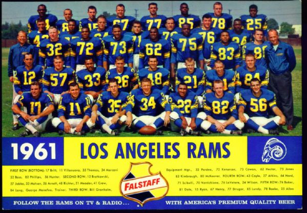 1959-1961 Falstaff Beer Los Angeles Rams Team Cards