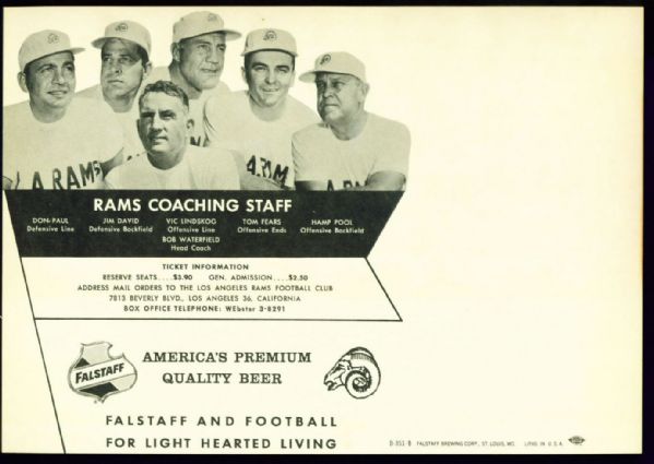 1959-1961 Falstaff Beer Los Angeles Rams Team Cards