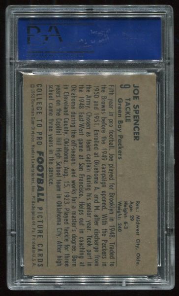 1952 Bowman Large #9 Joe Spencer Short Print PSA 6