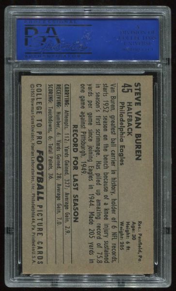 1952 Bowman Large #45 Steve Van Buren Short Print PSA 6