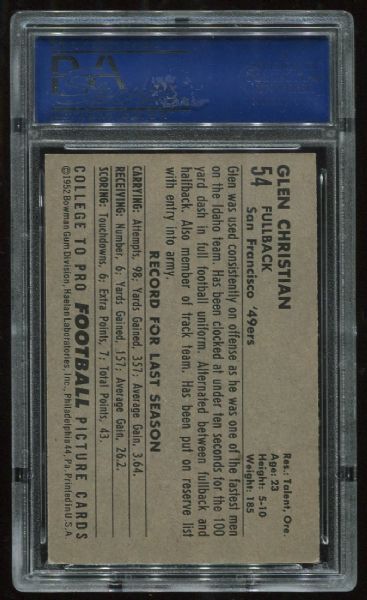 1952 Bowman Large #54 Glen Christian Short Print PSA 6