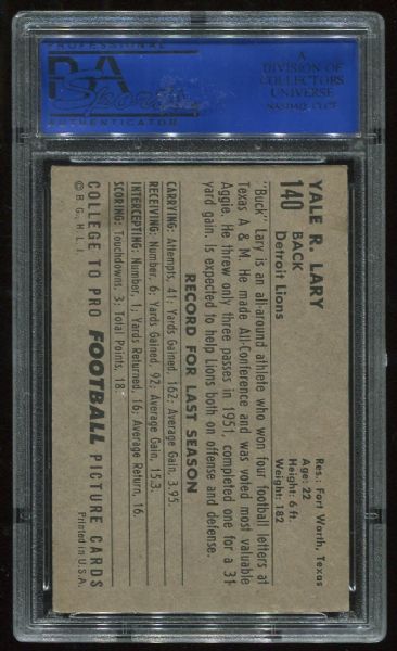 1952 Bowman Large #140 Yale Lary PSA 6