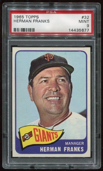 1965 Topps #32 Herman Franks PSA 9