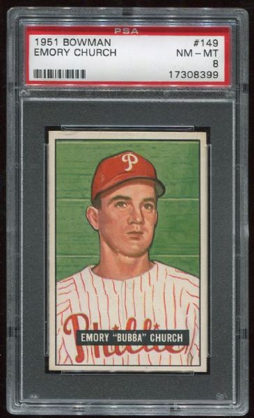 1951 Bowman #149 Emory Church PSA 8