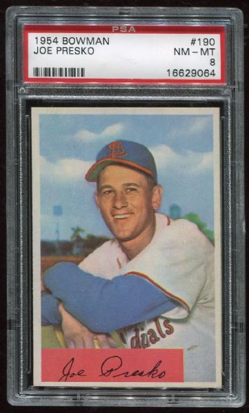 1954 Bowman #190 Joe Presko PSA 8