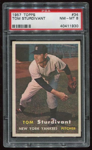 1957 Topps #34 Tom Sturdivant PSA 8