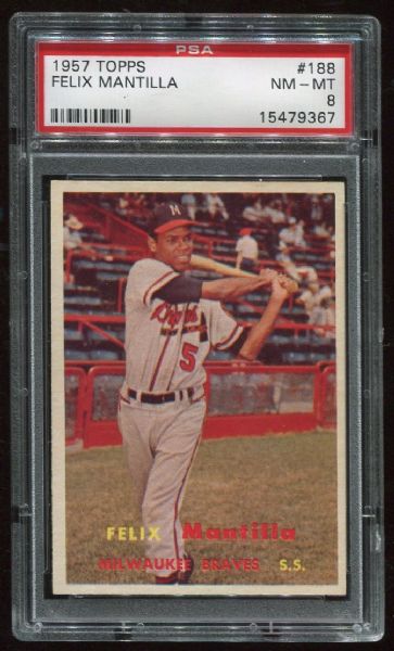 1957 Topps #188 Felix Mantilla PSA 8