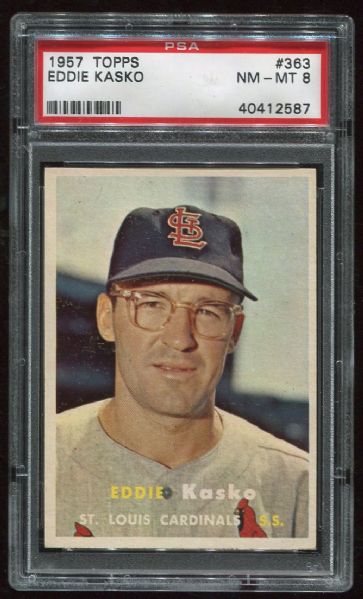 1957 Topps #363 Eddie Kasko PSA 8