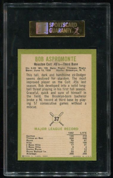 1963 Fleer #37 Bob Aspromonte SGC 92