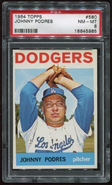 1964 Topps #580 Johnny Podres PSA 8