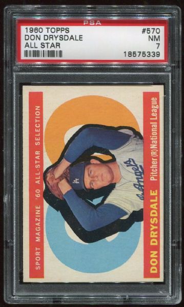 1960 Topps #570 Don Drysdale All Star PSA 7