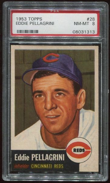 1953 Topps #28 Eddie Pellagrini PSA 8