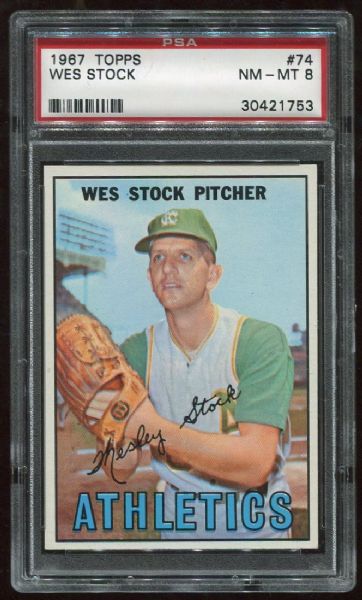 1967 Topps #74 Wes Stock PSA 8