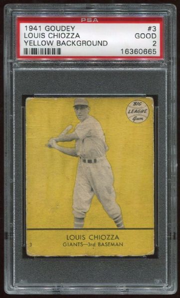 1941 Goudey #3 Louis Chiozza Yellow PSA 2