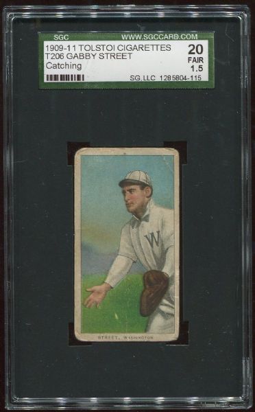 1909-11 T206 Tolstoi Gabby Street Catching SGC 20