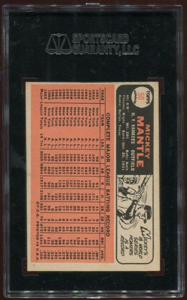 1966 Topps #50 Mickey Mantle SGC 60
