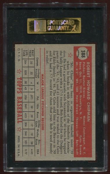 1952 Topps #388 Bob Chipman High Number SGC 84