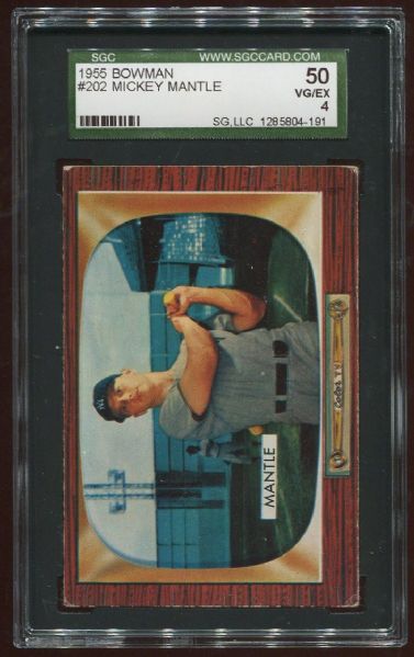 1955 Bowman #202 Mickey Mantle SGC 50