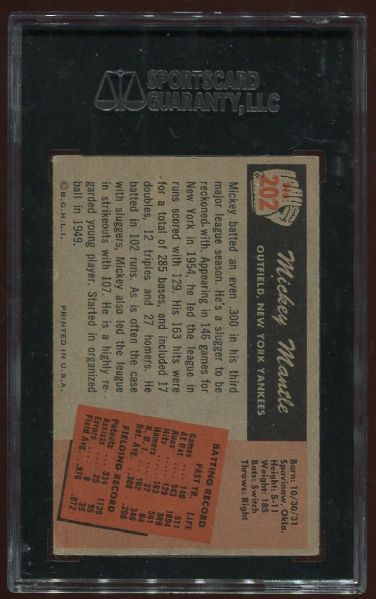 1955 Bowman #202 Mickey Mantle SGC 50