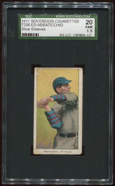 1909-11 T206 Sovereign Ed Abbaticchio Blue Sleeves SGC 20 - Sovereign 460