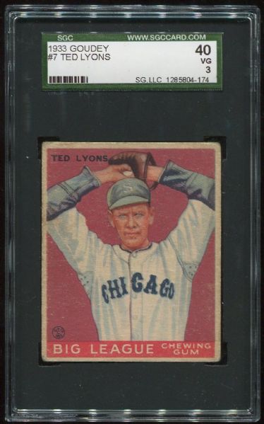 1933 Goudey #7 Ted Lyons SGC 40