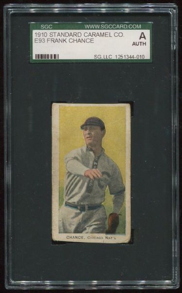 1910 E93 Standard Caramel Frank Chance SGC Authentic