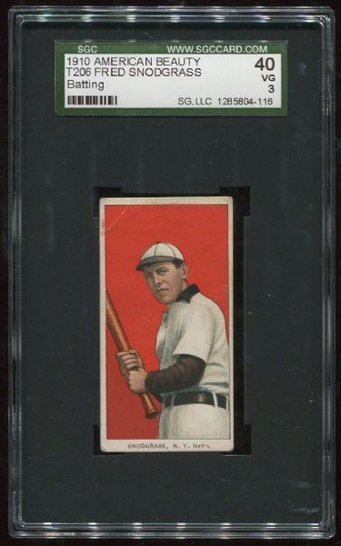 1909-11 T206 American Beauty Fred Snodgrass Batting SGC 40