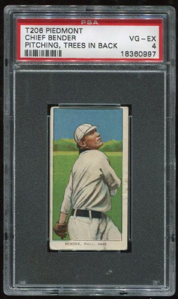 1909-11 T206 Piedmont Chief Bender Pitching Trees In Back PSA 4