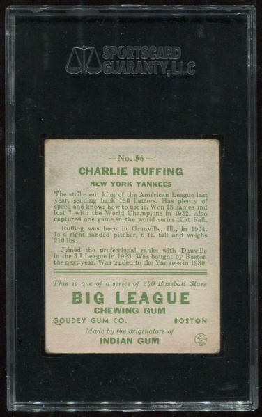 1933 Goudey #56 Charlie Ruffing SGC 50